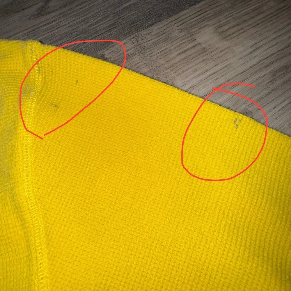 Polo Ralph Lauren Mens XL Yellow Waffle Knit Thermal Long Sleeve Shirt Navy Pony - Picture 6 of 9